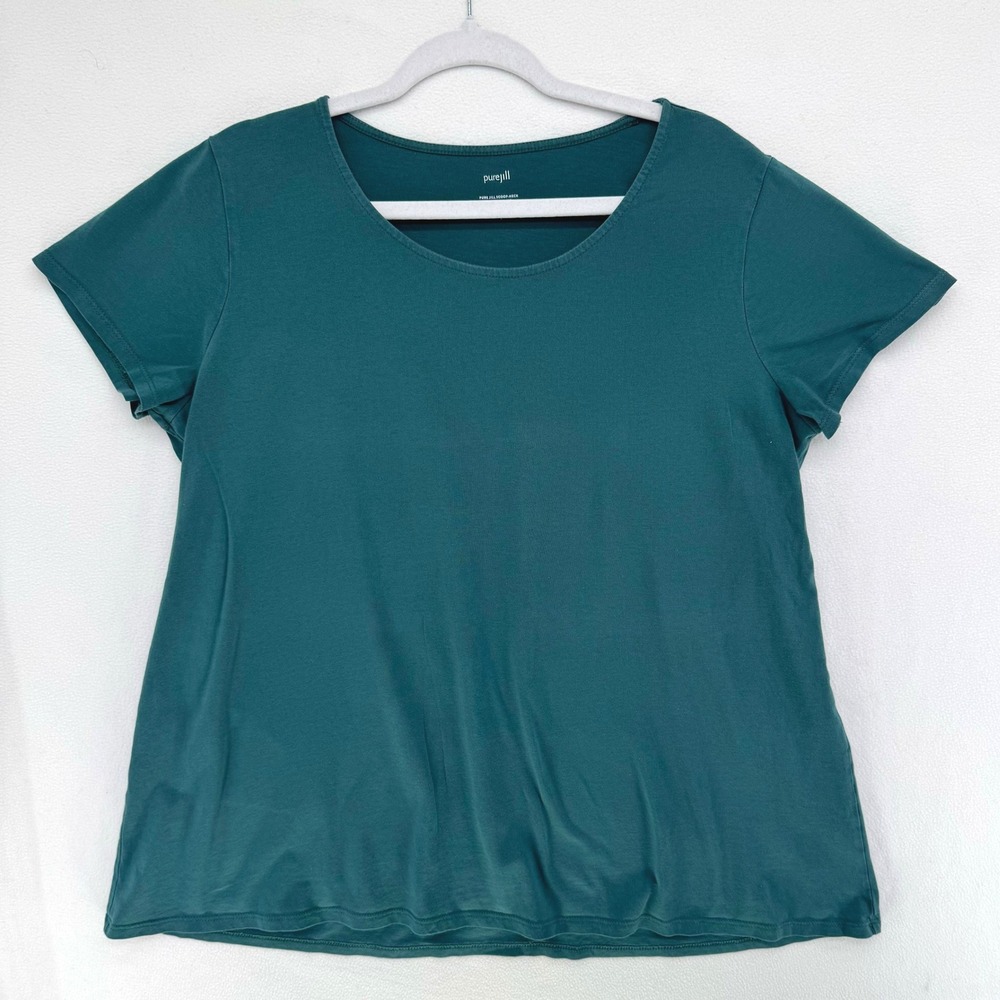 J. Jill Pure Jill Elliptical Tee Women Large Teal Pima Cotton Scoop Neck T-Shirt